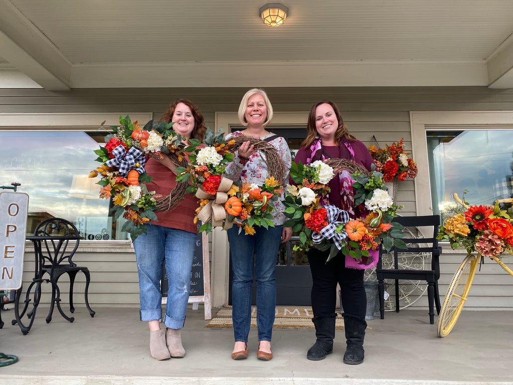 Fun with friends making fall wreaths!